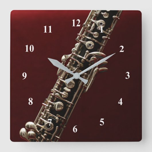 Oboe-Musikinstrument Quadratische Wanduhr (Vorderseite)