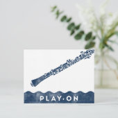 Oboe Postcard - Vintag Retro Navy Blue White Postkarte (Stehend Vorderseite)