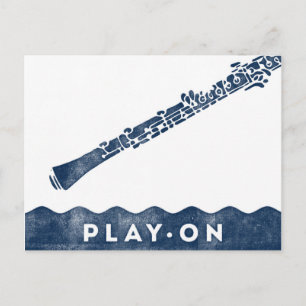 Oboe-Postkarte - Vintage Retro Navy Blau Weiß Postkarte