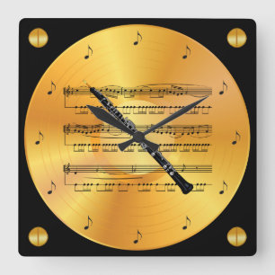 Oboe ~ Sheet Music ~ Gold Record ~ Quadratische Wanduhr