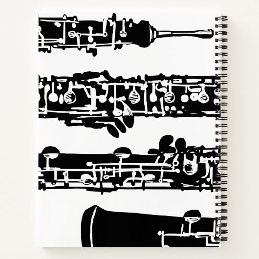 Oboe Spiral Notebook in Schwarz und Weiß Notizblock (Rückseite)