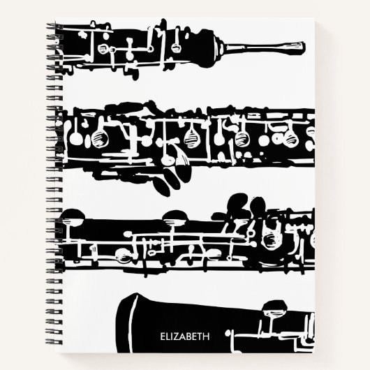 Oboe Spiral Notebook in Schwarz und Weiß Notizblock (Vorderseite)