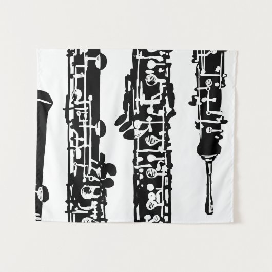 Oboe Tapisserie-Wandbehang in Schwarzweiss Wandteppich (Vorderseite (Horizontal))