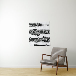 Oboe Tapisserie-Wandbehang in Schwarzweiss Wandteppich