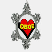 Oboe über Herz Schneeflocken Zinn-Ornament (Links)