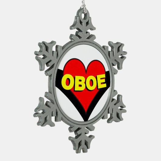 Oboe über Herz Schneeflocken Zinn-Ornament (Links)