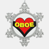 Oboe über Herz Schneeflocken Zinn-Ornament (Vorderseite)