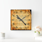 Oboe - Vintage Sheet Music Background Quadratische Wanduhr (Zuhause)