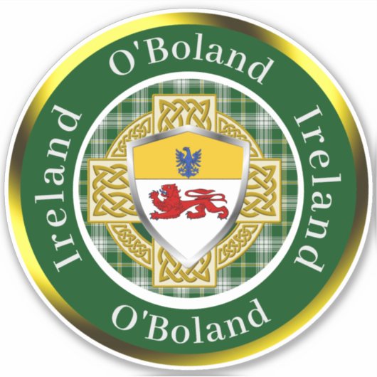 O'Boland Shield & Celtic Cross Personalisiert Aufkleber (Vorderseite)