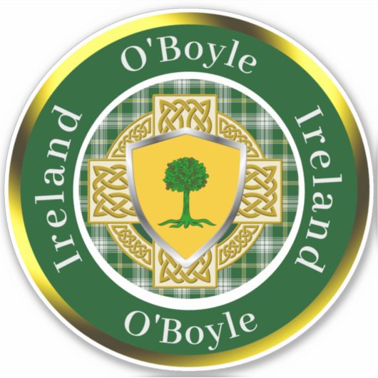 O'Boyle Shield & Celtic Cross Personalisiert Aufkleber (Vorderseite)