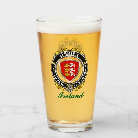 O'Brien/Brien Irish Shield Personalisiert Bierglas Glas (Vorne (Gefüllt))