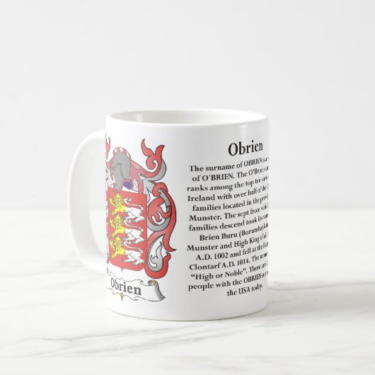 Obrien Familien-Wappen Tasse (Vorderseite Links)