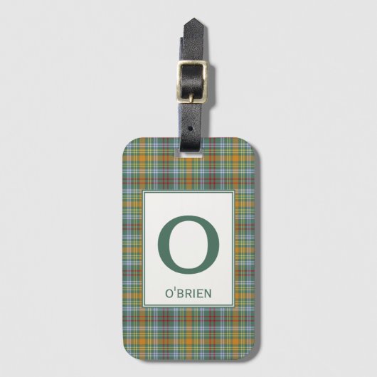 O'Brien Tartan Green Kariertes Muster Gepäckanhänger (Vorderseite Vertikal)