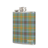 O'Brien Tartan Monogram Green und Orange Kariert Flachmann (Links)