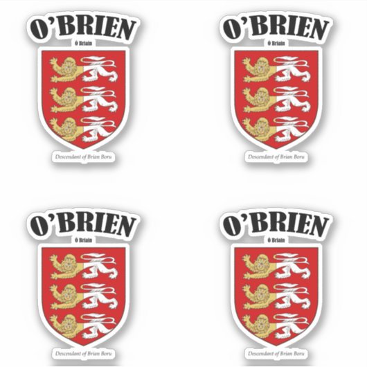 O'Brien Wappen Irish Translation & Meaning (x4) Aufkleber (Vorderseite)
