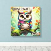 Observant Owl | Niedlicher Cartoon Kids Kinderzimm Leinwanddruck (Insitu (Holzboden))