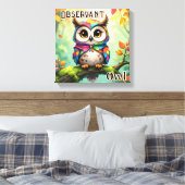 Observant Owl | Niedlicher Cartoon Kids Kinderzimm Leinwanddruck (Insitu (Schlafzimmer))