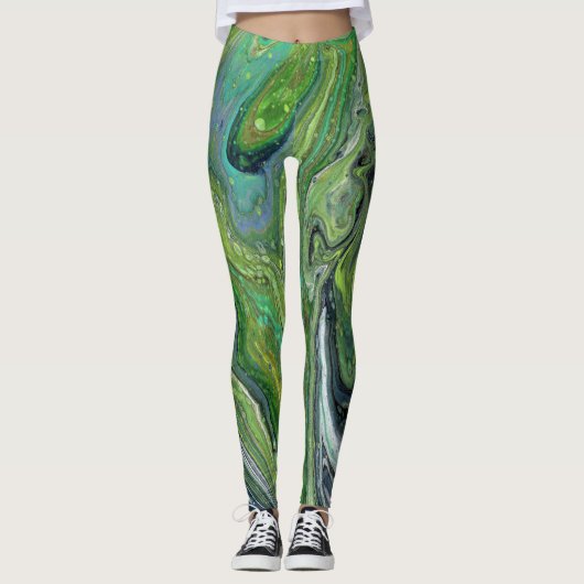 Obsession 3 Wild grüne Abstrakte Leggings (Vorderseite)
