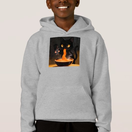 Obsidian Cat & Daring Mouse – Midnight Ramen Feast Hoodie (Vorderseite)