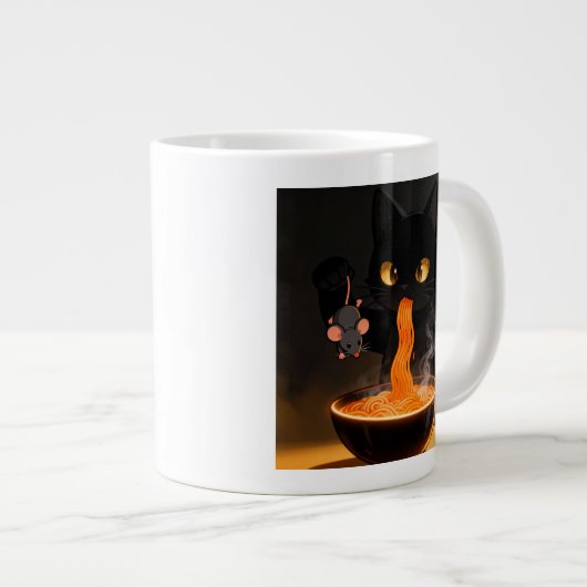 Obsidian Cat & Daring Mouse – Midnight Ramen Feast Jumbo-Tasse (Vorderseite Rechts)