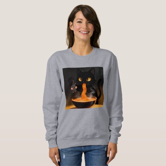 Obsidian Cat & Daring Mouse – Midnight Ramen Feast Sweatshirt (Vorne ganz)