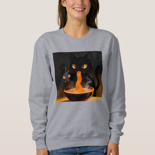 Obsidian Cat & Daring Mouse – Midnight Ramen Feast Sweatshirt (Vorderseite)