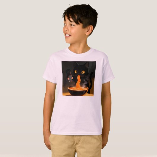 Obsidian Cat & Daring Mouse – Midnight Ramen Feast T-Shirt (Vorne ganz)