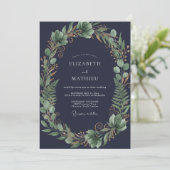 Obsidian-Farn-Kranz-Hochzeit Einladung (Stehend Vorderseite)