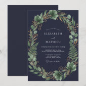 Obsidian-Farn-Kranz-Hochzeit Einladung (Vorne/Hinten)