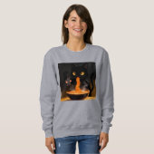 Obsidian-Katze & mutige Maus – Mitternachts-Ramen- Sweatshirt (Vorne ganz)