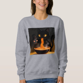 Obsidian-Katze & mutige Maus – Mitternachts-Ramen- Sweatshirt