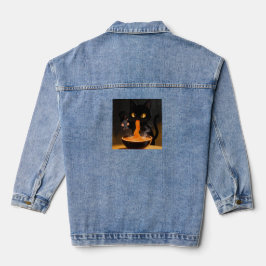 Obsidian-Katze und mutige Maus – Mitternachts-Rame Jeansjacke
