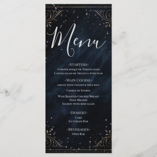 Obsidian Oracle Midnight Elegance Wedding Menu Menükarte (Vorderseite)