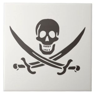 Obsidian-Schädel-Schwerter Piratenflagge von Calic Fliese