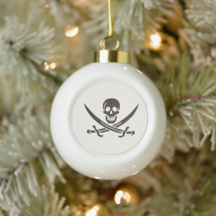 Obsidian Skull Schwerter Pirate Flag Calico Jack Keramik Kugel-Ornament