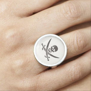 Obsidian Skull Schwerter Pirate Flag Calico Jack Ring