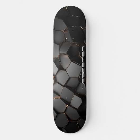 Obsidian und abstrakte goldene Materialgestaltung Skateboard (Vorderseite)
