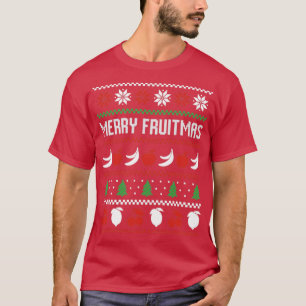 Obst Banane Apfel Vogel Hässlicher Weihnachtspullo T-Shirt