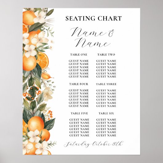 Obst Blume Tabelle 6 Sitzplan Hochzeitsorn Poster (Vorne)