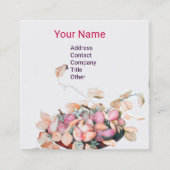 OBST DER SAISON, BLUME, BLÄTTER PRUNES Pink White Quadratische Visitenkarte (Vorderseite)