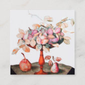 OBST DER SAISON, BLUME, BLÄTTER PRUNES Pink White Quadratische Visitenkarte (Rückseite)