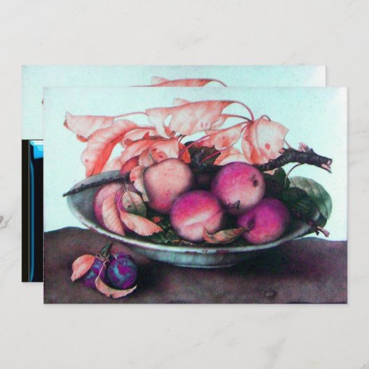 OBST DER SAISON, HÖCHSTE,PRUNES,BLÄTTER Pink Blue Ankündigung (Vorne/Hinten)