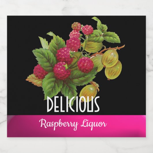 OBST DER SAISON, RASPBERRIES Himbeerlikör Alkoholflaschenetikett (Einzelnes Label)