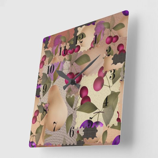 Obst, Flickwerk Quadratische Wanduhr (Winkel)