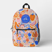 Obst Gemüse aus Orangenblauer Monogramm Bedruckter Rucksack (Vorderseite)