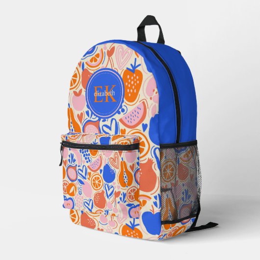 Obst Gemüse aus Orangenblauer Monogramm Bedruckter Rucksack (Rückseitige Ecke Rechts)