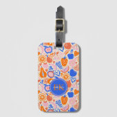Obst Gemüse aus Orangenblauer Monogramm Gepäckanhänger (Vorderseite Vertikal)
