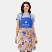 Obst Gemüse aus Orangenblauer Monogramm Schürze (Getragen)