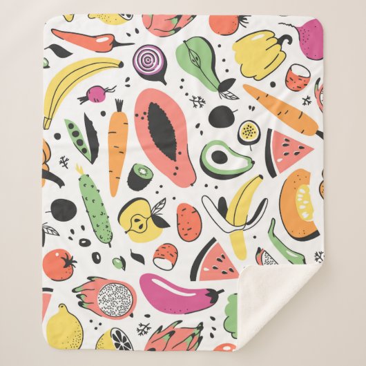 Obst, Gemüse, handgezeichnet. Sherpadecke (Vorderseite)