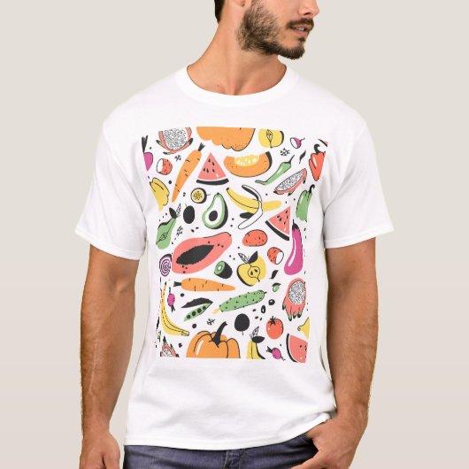Obst, Gemüse, handgezeichnet. T-Shirt (Vorderseite)